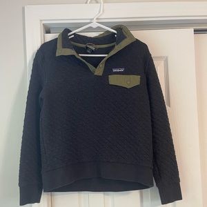 Patagonia Organic Cotton Pullover Quilted Sweater Snap T Black Women’s Small